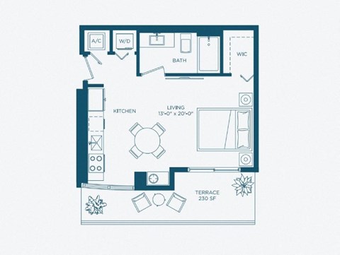 Floor plan for studio, 1 bath, 486 sqft